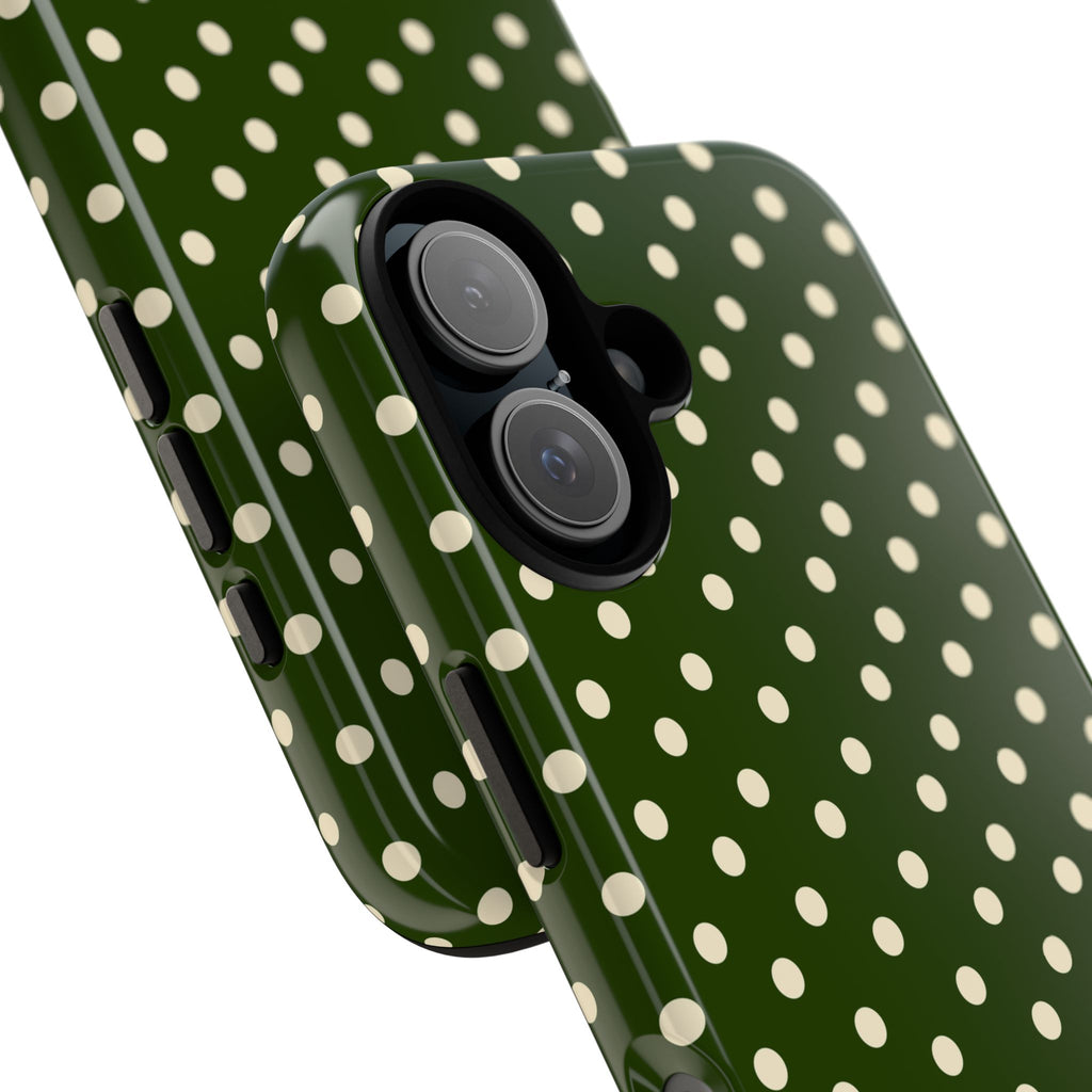 Cream On Dark Olive Polka Dot Tough Case