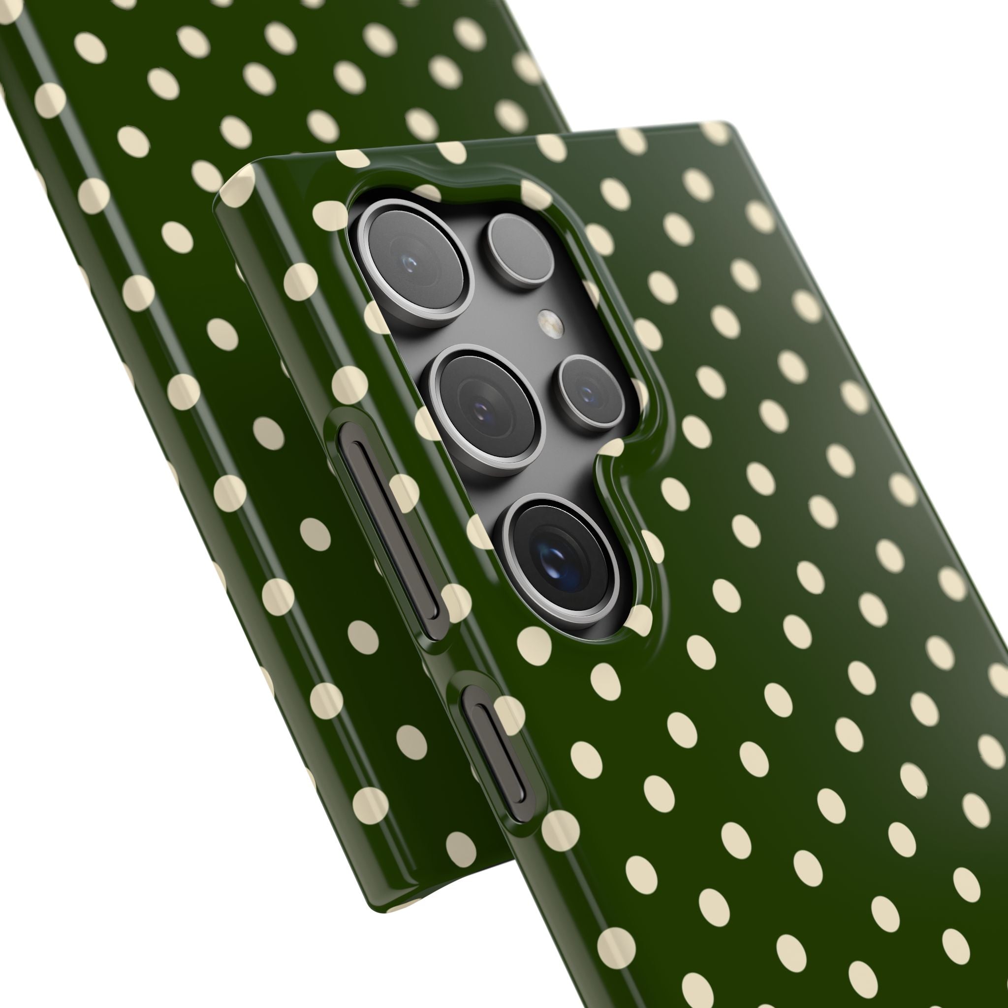 Cream On Dark Olive Polka Dot Snap Case